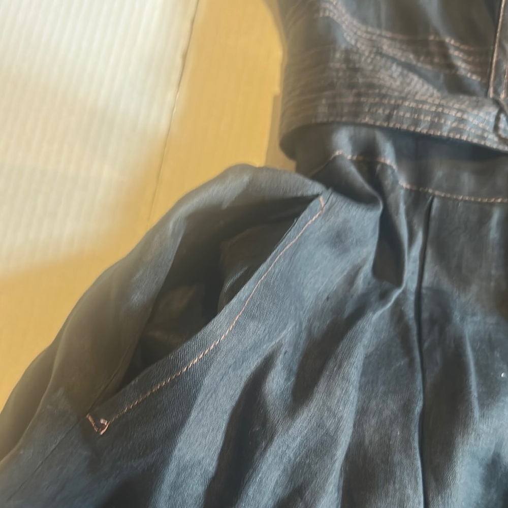 Talbots below the knee Black Dress w copper stitching look pockets button down - Picture 9 of 16